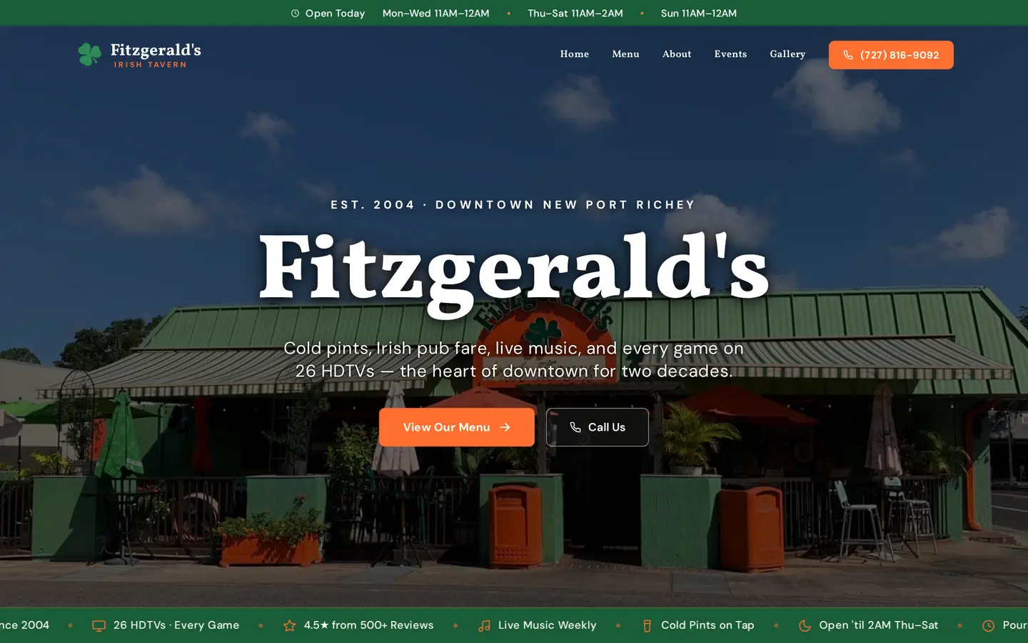 Fitzgerald's Irish Tavern website screenshot