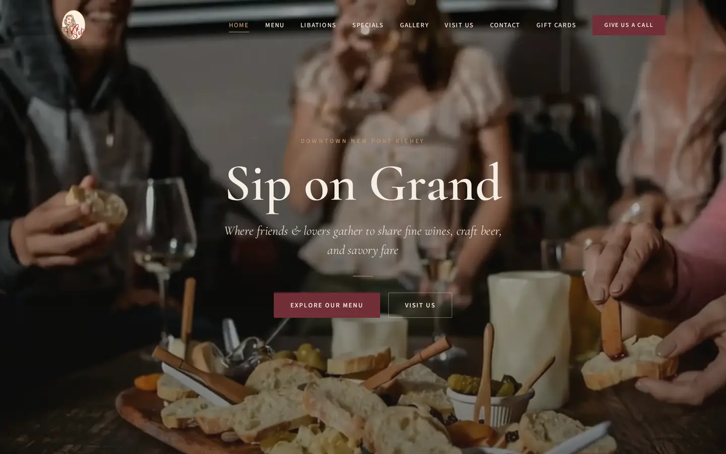 Sip on Grand wine bar website screenshot